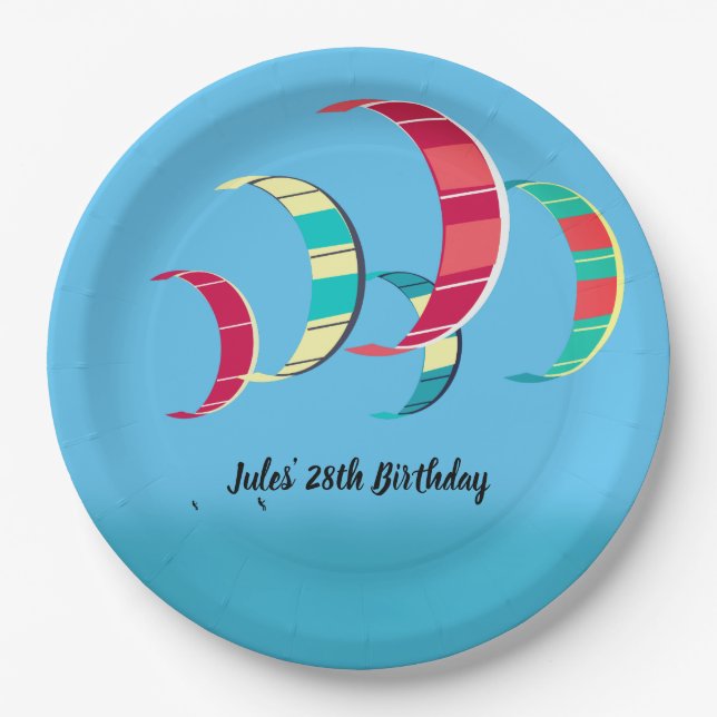 Blue Kite Surfing Themed Paper Plate (Front)