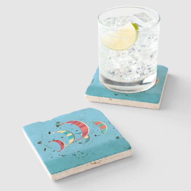 Blue Kiteboarding Design Stone Coaster (Side)