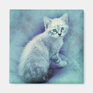 Blue Kitten Abstract Watercolor Magnet