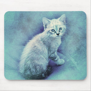 Blue Kitten Abstract Watercolor Mouse Pad