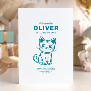 Blue kitten birthday party invitation