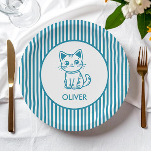 Blue kitten paper plate