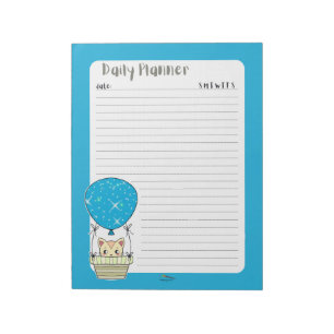 Blue Kitty Balloon Lined Daily Planner Notepad