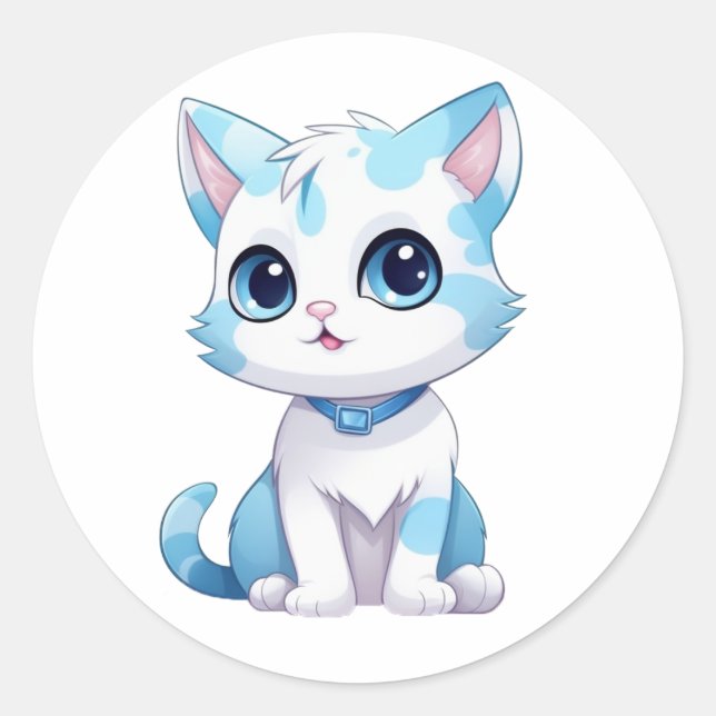 Blue Kitty Classic Round Sticker (Front)