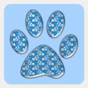 blue kitty paw print square sticker