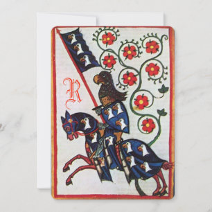 BLUE KNIGHT HORSEBACK MEDIEVAL PARCHMENT Monogram Announcement