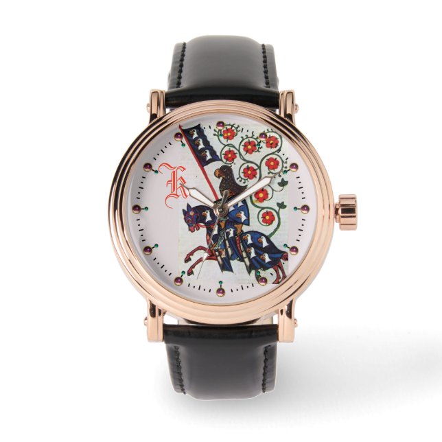 BLUE KNIGHT MEDIEVAL MINIATURE MONOGRAM WATCH (Front)