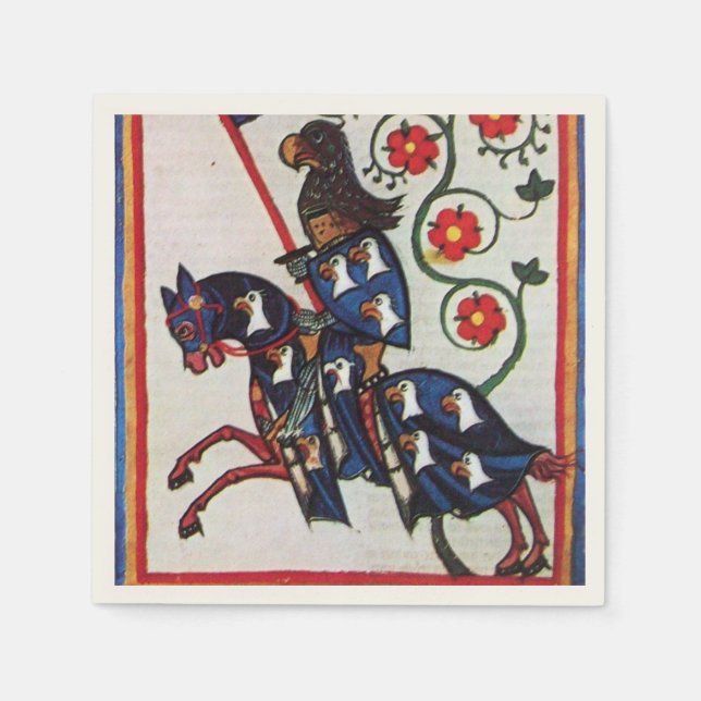 BLUE KNIGHT ON HORSEBACK Medieval Miniature Napkin (Front)
