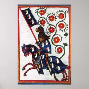 BLUE KNIGHT ON HORSEBACK Medieval Miniature Poster