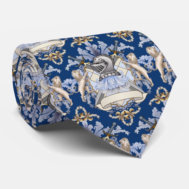 Blue Knight Shield  Surname Family Crest tie  (Rolled)