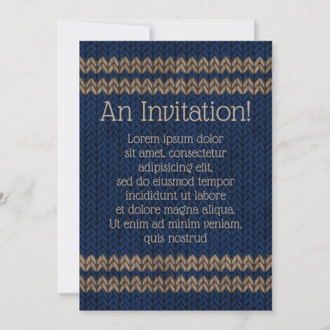 Blue Knit-look Stripe Pattern Save The Date (Front)