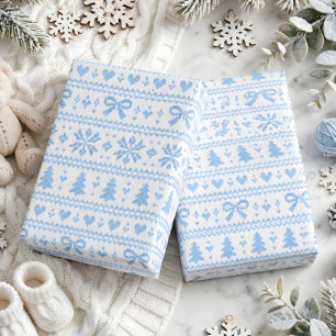 Blue Knit Sweater Winter Baby Shower Gift Wrapping Paper
