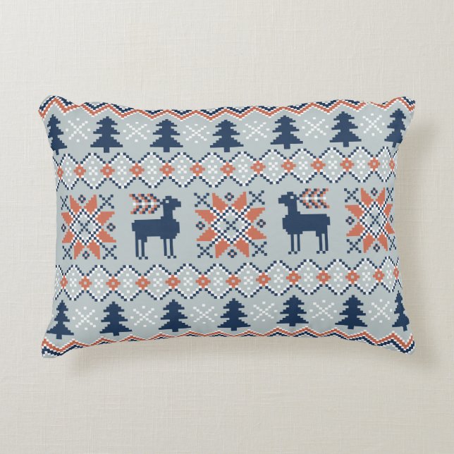 Blue Knited Christmas Sweater Reindeer Pattern  Accent Pillow (Front)