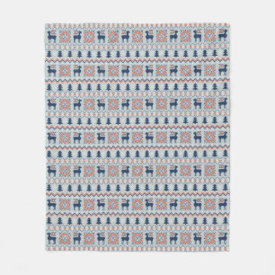Blue Knited Christmas Sweater Reindeer Pattern  Fleece Blanket