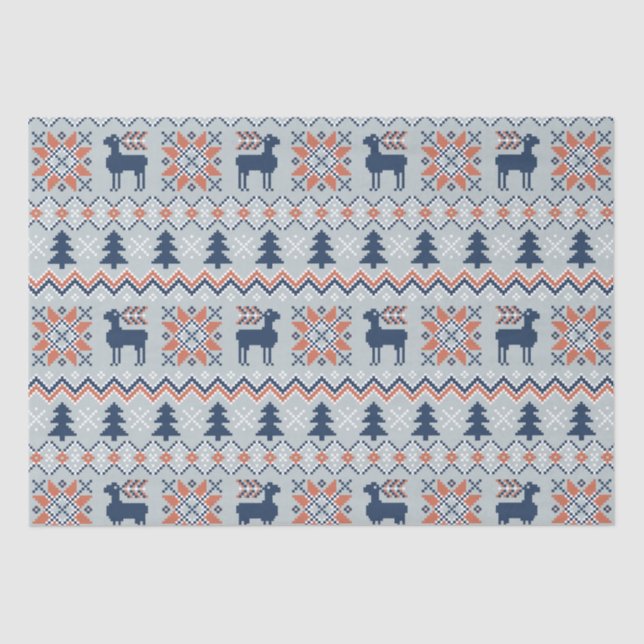 Blue Knited Christmas Sweater Reindeer Pattern  Tissue Paper (Front)