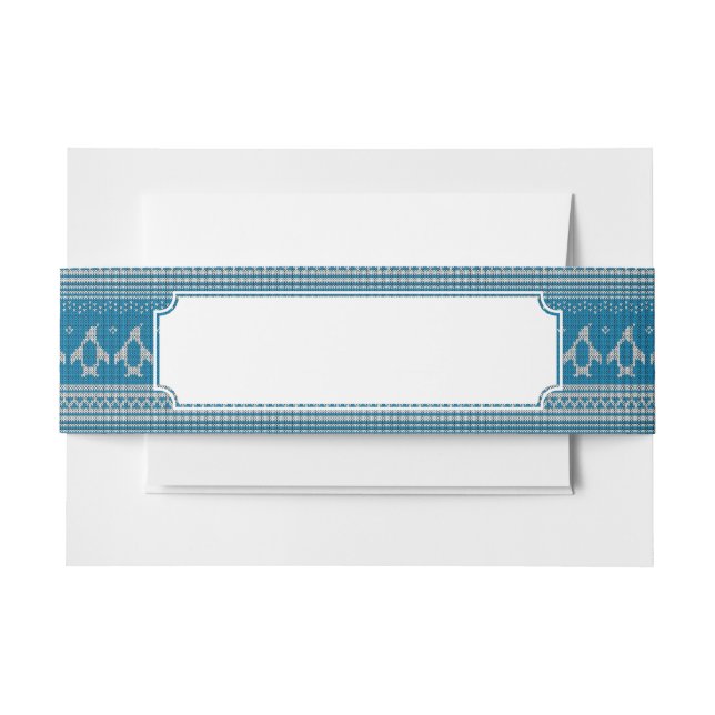 Blue Knitted Background Invitation Belly Band (Front Example)