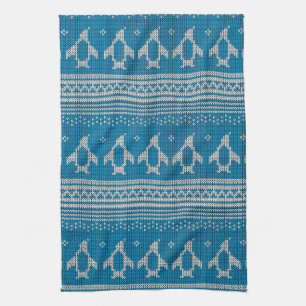Blue Knitted Background Kitchen Towel