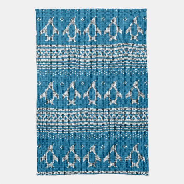Blue Knitted Background Kitchen Towel (Vertical)
