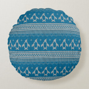 Blue Knitted Background Round Pillow