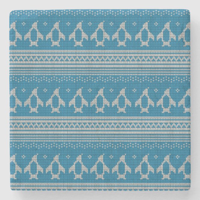 Blue Knitted Background Stone Coaster (Front)