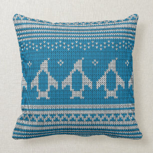 Blue Knitted Background Throw Pillow