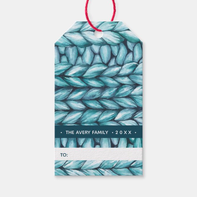 Blue Knitted Christmas Gift Tags (Front)