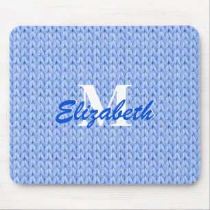 Blue Knitted Texture Mouse Pad with Monogram