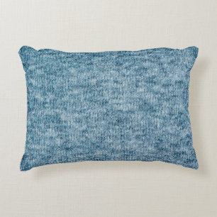 Blue knitting wool texture closeup photo backgroun accent pillow