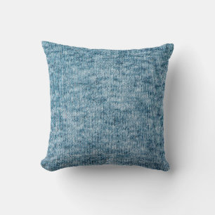 Blue knitting wool texture closeup photo backgroun throw pillow