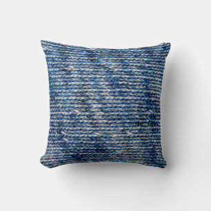Blue knitting wool texture throw pillow