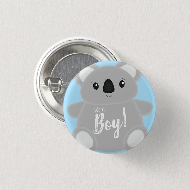 Blue Koala Bear Baby Shower 1 Inch Round Button (Front & Back)