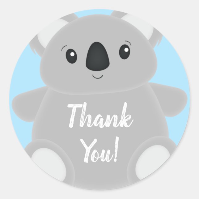 Blue Koala Bear Baby Shower Classic Round Sticker (Front)