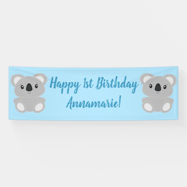 Blue Koala Bear Birthday Party Banner (Horizontal)