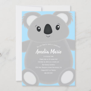 Blue Koala Bear Birthday Party Invitation