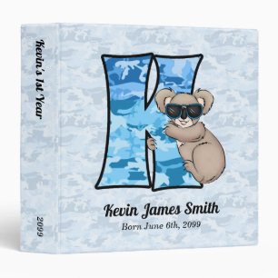 Blue Koala Monogram Letter K Baby Scrapbook Binder