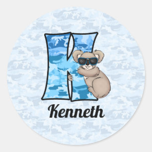 Blue Koala Monogram Letter K with Name Classic Round Sticker