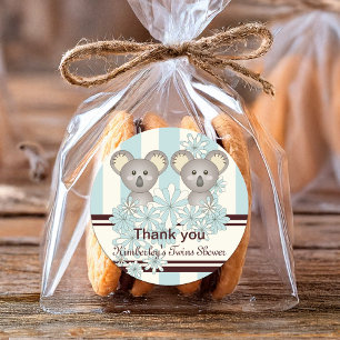Blue Koala Twin Baby Shower / Birthday Thank You Classic Round Sticker