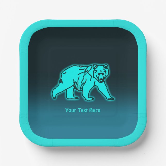 Blue Kodiak Bear Paper Plate (Front)