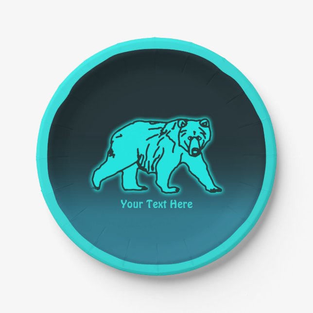 Blue Kodiak Bear Paper Plate (Front)