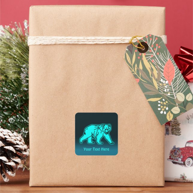 Blue Kodiak Bear Square Sticker (Holiday)