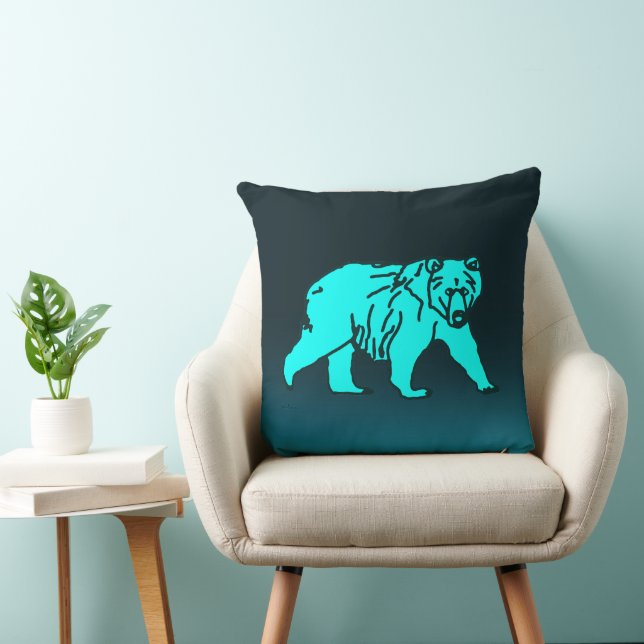 Blue Kodiak Bear Throw Pillow (Chair)