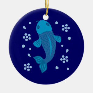 Blue Koi Fish Ceramic Ornament