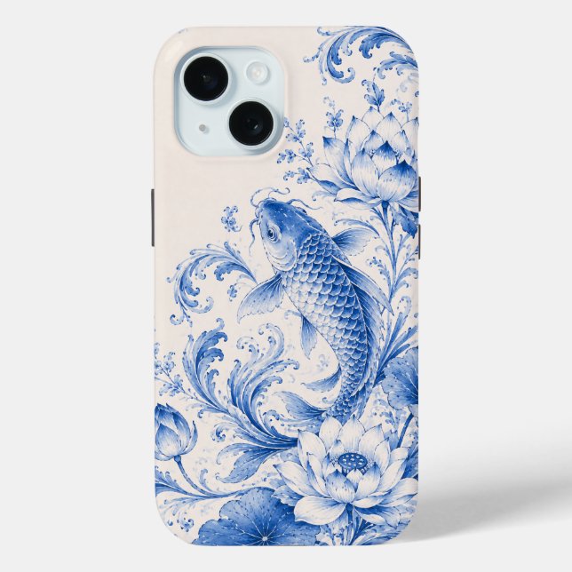 Blue Koi Fish Lotus Phone Case (Back)