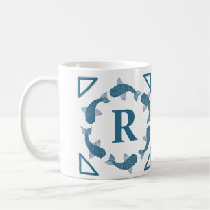 Blue Koi fish  monogram initial  Coffee Mug