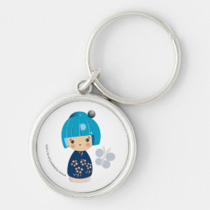 Blue Kokeshi Triplet Premium Keychain