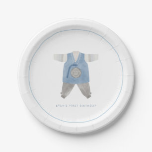 Blue Korean boy 1st birthday Doljanchi Paper Plate