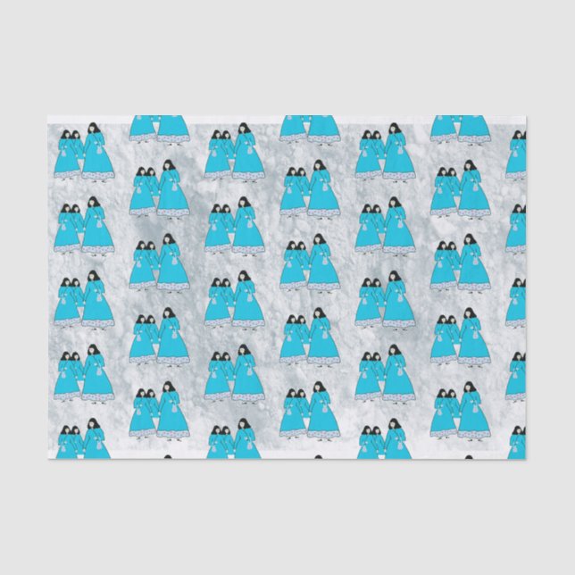 Blue Korean Hanbok Girl Tissue Paper (Front)
