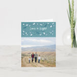 Blue Kraft Doodle Photo Love and Light Greeting Holiday Card<br><div class="desc">Modern rustic style at its best,  this Hanukkah folded photo card features blue craft paper and navy blue illustrated graphics of pine branches and winter leaves. Don't forget to personalize with your photo and family name.</div>