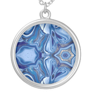 Blue Lace Agate Stone Silver Plated Necklace