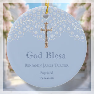 Blue Lace Baptism Keepsake Ceramic Ornament